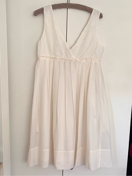 GAP Dresses & Skirts - Gap Fit and Flare Dress Womens White Size 14 Cotton Silk V-Neck Sleeveless Midi